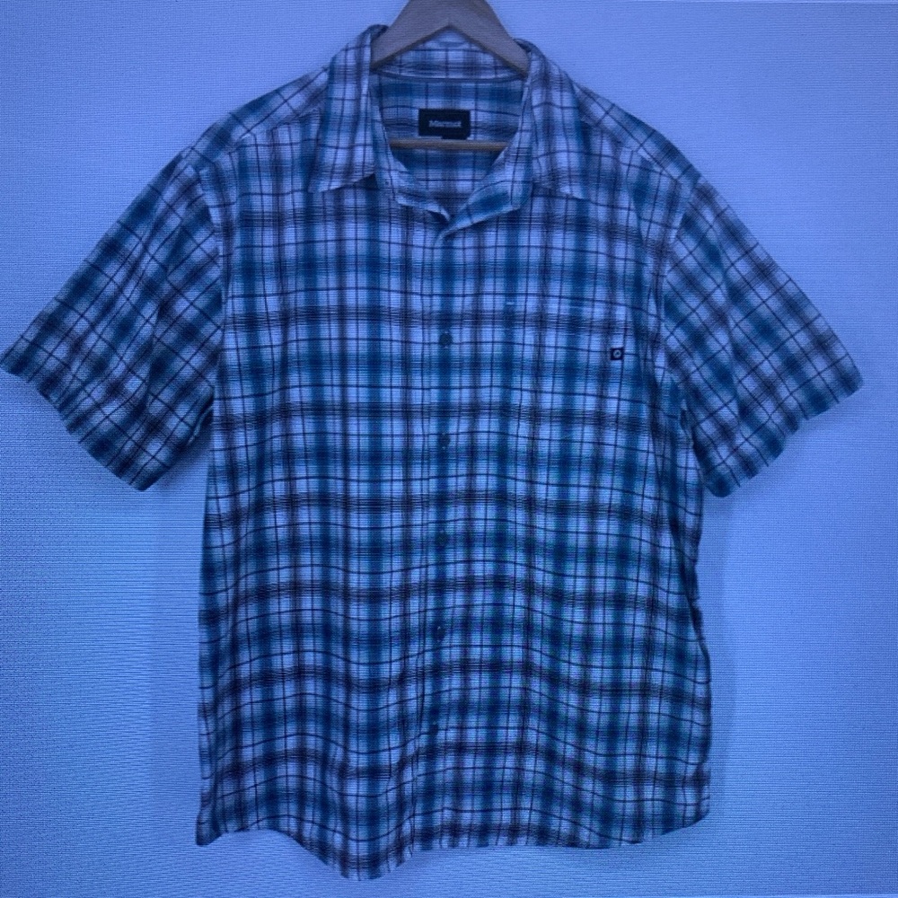 Men's Short-Sleeve Plaid Shirt in Green/Blue